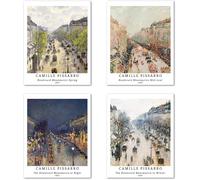 Tianyi-Peinture De Modèle D'art Décoratif En 4 Pièces , Décoration Murale D'image De Motif De Paysage Sans Cadre, Taille Du Papier D'art: 28x35 Cm, Vintage Super Cadeau Pour Salon Camille Pissarro Po