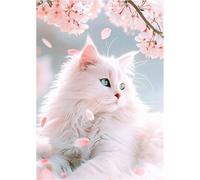 Tianyi-Peinture Diamant Chat Avec Fleurs 30 X 40 Cm Peinture Par Numéro Chat Blanc Fleur De Cerisier Diamond Painting Animaux Mosaïque Diamant Peinture Art Broderie Point De Croix Images Cadeau