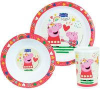 Tianyi-Peppa Pig Ensemble Repas Compose D'une Assiette Plate Ø 22 Cm, D'une Assiette Creuse Ø 16 Cm Et D'un Verre 220 Ml Pour Enfant