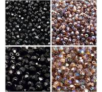 TIANYI-Perles de verre à facettes tchèques, Fire-Polished, rondes 4 mm, 6 mm, deux couleurs, total 300 pièces, Set 2CFP 040 (4FP001 4FP102 6FP001 6FP081)