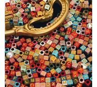 Tianyi-Perles Lettre 1000pcs Perles En Acrylique De L'alphabet Coloré Lettre Perles Carré Dorées Perles De A À Z,Cube Perles Kit Perles Pour Bracelet Collier Artisanat Pour Filles(6 * 6color-Gold)