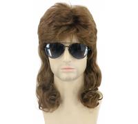 Tianyi-Perruque Homme Des Années 80 Des Années 70, Perruque Nuque Longue, Proll Mulet Perruque Punk Blonde Pour Carnaval Halloween (Perruque Frisée Brune)