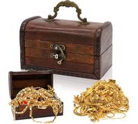 Tianyi-Petit Coffre Au Trésor En Bois Vintage - 14 X 8,5 X 8,5 Cm - Rouge Marron - Petite Boîte De Pirate - Pour Anniversaire D'enfant - Pour Personnels Et Cadeaux