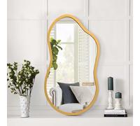 Tianyi-Petit Miroir Asymétriqueavec Boîtier En Boisirrégulière Décorer Le Miroir Mural Pourchambre À Coucher Salle Vestiaire Salle De Bain Entrée D'or