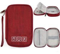 TIANYI-Petit Sac Électroniques Portable Multifonctionnel Sac Câble de Rangement Accessoires Cables Organisateur Pochette de pour Câbles Clé USB Disque Dûr Cartes Mémoires Chargeur Imperméable, Rouge