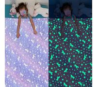 Tianyi-Plaid Licorne, Couverture Enfant Licorne Phosphorescent, Licorne Cadeau Fille, Couverture Chaude Flanelle Avec Étoiles Et Motifs De Poney Pour Enfants, Garçons, Filles (Lila)