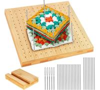 Tianyi-Planche Blocage Granny Square,20cm/7.87inch Planche De Blocage En Bois+24 Bâtons Solides En Acier Inoxydable15/10cm+5 Aiguillesen,Planche Carré Du Crochet,Outil De Tricotage Pour Carrés Grand-