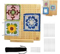 TIANYI-Planche de Blocage du Crochet - Planche de Blocage pour Granny Square 28x28 cm - Bambou Granny Square avec 20 Tiges, 5 Aiguilles en Inox et 1 Support - Accessoires pour Projets de Tricot et de