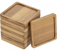 TIANYI-Plante Pot Soucoupe 10 Coffret 8cm Bambou Carré Fleurs égouttement Plateau pour Internes