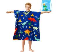 Tianyi-Poncho De Bain Enfants Microfibre Poncho De Bain À Capuche Plage Cape De Bain 75 * 180cm Grande Serviette Poncho Bleu Dinosaures Serviette De Plage Absorbante Peignoir Pour 6-15 Ans Garçon Ado