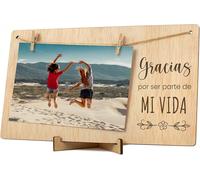 Tianyi-Portafotos Con Pinzas Madera. Ideas Regalos Especiales Tarjeta Agradecimiento Marco Colgar Fotos Con Pinzas 10x15 Madera Natural Mejor Amiga Amigo Invisible Mujer Hombre (Gracias Es)