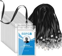 Tianyi-Porte Badge, 50pcs Plastique Porte Carte Avec Lanière, Étanche Porte Carte Transparent, Tour De Cou Porte Badge Pour Entreprise Exposition Bureau(Noir, Verticale)