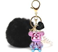 Tianyi-Porte Clef Pompon,Porte-Clés Ourson Kawaii Pour Femmes,Porte Clef Voiture Femme,Porte-Clés Ourson Pom Pom Bling Bling,Lot Porte Clé,Portefeuille Girly Pour Sac À Dos,Cadeau De Noël Pour Dames