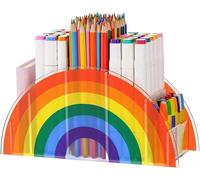 Tianyi-Porte Crayon Coloré, Porte Crayon Transparent, Pot Crayons Créatif, Acrylique, Avec 5 Compartiments, Forme Arc En Ciel Créative, Pour Rangement Pinceau Maquillage, Fourniture Bureau Scolaire