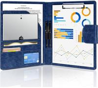 Tianyi-Porte-Documents A4, En Cuir Synthétique, Format A4, Avec Couvercle, Porte-Bloc-Notes, Porte-Documents, Porte-Stylo Et Fermeture Magnétique, Pour Réunions D'affaires, Bleu Foncé