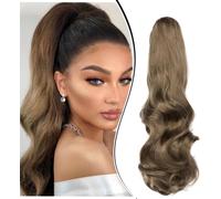 Tianyi-Postiche Cheveux Naturel Bouclés Postiche Queue De Cheval Extension Cheveux Naturel Queue De Cheval Pince Ondulé 45cm Rajout Cheveux Ponytail Cheveux Naturel Synthétique Longue, Blonde Cendrée
