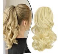 Tianyi-Postiche Queue De Cheval Extension Cheveux Naturel Queue De Cheval Pince Courts Ondulé Postiche Cheveux Naturel Bouclés 45cm Rajout Cheveux Ponytail Cheveux Synthétique, Blonde Décolorée