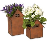 TIANYI-Pots de Fleurs en Aspect Rouille - Set de 2 Résistants aux intempéries & carrés en Design de Maisons en 2 Tailles Parfaits comme décoration pour Le Jardin, l'étang, Le Balcon & l'entrée