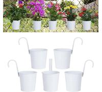 TIANYI-Pots de Fleurs Suspendus en Métal avec Trou de Drainage, 5 Pièces Porte Plante Vase avec Crochet Détachable, Décoration Porte-Fleurs pour Jardinières, Balcon, Clôture, Patio