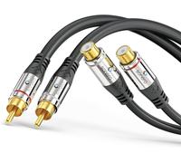 TIANYI-® Premium rallonge cinch 5,00 m, 2x fiche cinch vers 2x prise cinch, câble audio, subwoofer, chaîne hi-fi, amplificateur, noir