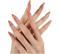 Tianyi-Press On Nails Lot De 24 Faux Ongles Courts En Acrylique, En Forme D'amande, Couleur Nude, Ovales, À Coller Avec De La Colle À Ongles, Pour Femme, Mode Dorée