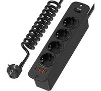 TIANYI-Prise Encastrable de Table avec USB C PD20W, Multiprise Encastrable Plan de Travail 4 Prises avec 1.5m Câble Spiralé, Prise de Table avec Interrupteur, Bloc Prise Encastrable pour Tiroir Meubl