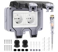 TIANYI-Prise Exterieure Etanche IP66 Prise de Courant et Volet de Protection Double Prise Electrique Multiprise Murale pour Jardin, Garage, Piscine Cuisine, Salle de Bain