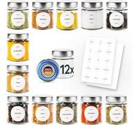 Tianyi-Pureganic® Lot De 12 Petits Bocaux À Épices De 150 Ml Avec Couvercle Et Étiquettes Autocollantes - Couvercle À Visser Dto Diam. 58 Mm - En Pots De Conserve Ou Pots À Confiture