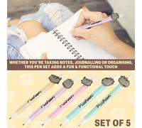 Tianyi-Pusheen Stylos Effaçables Gel Lot Stylo Bille De 5 Chat Fournitures Scolaires Papeterie Kawaii Encre Bleue Cadeau Fille (Pusheen)