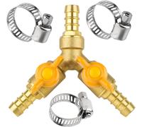 Tianyi-Raccord De Tuyau Séparateur 3 Voies Connecteur Adaptateur Tuyaux Robinet D'arrêt Laiton Robinet À Bille Avec 3 Colliers De Serrage Pour Air Eau Gaz (Pour Tuyau Id 10 Mm-11 Mm)