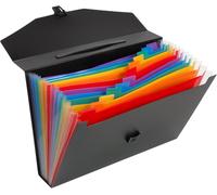 Tianyi-Rainbow Class - Valisette De Rangement Pour Document A4 - Trieur Accordéon 12 Compartiments Pour Transporter Ses Papiers - Dos De 6cm - Fermeture Avec Tuck Noir 117287