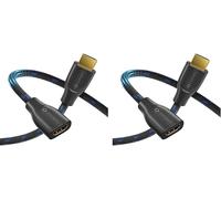 TIANYI-® rallonge Premium High Speed \u200b\u200bHDMI 4K, prise HDMI A vers prise HDMI A, contacts plaqués or, double blindage, gaine textile, 1.00m (Lot de 2)