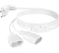 TIANYI-rallonges d'alimentation, 200cm 2 en 1 Câble d'extension de Prise d'extension EU, 0,75 mm² Max. 2.5A/250V Fiche Euro vers Prise Euro pour Ordinateur, TV, PC, Blanc