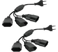 TIANYI-rallonges d'alimentation, Lot de 2 30cm 3 en 1 Câble d'extension de Prise d'extension EU, 0,75 mm² Max. 2.5A/250V Fiche Euro vers Prise Euro pour Ordinateur, TV, PC, Noir