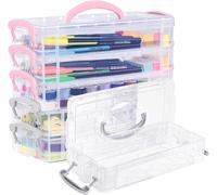 Tianyi-Rangement Crayon, Boîte À Crayons Transparente Empilables Ensemble De 6 Boîte De Rangement Avec Couvercle À Clip Idéale Pour Fournitures De Bureau Petits Objets Et Outils De Dessin,Gris+Rose