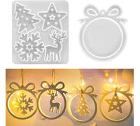 Tianyi-Raysin Moule De Noël En Silicone De Noël Moules En Silicone De Noël Pendentif Arbre De Noël Flocon De Neige Étoiles Élan Moules En Résine Époxy Noël Pour Décorations De Noël