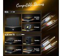 TIANYI-RCA vers Jack 6,35mm Câble, 2 x RCA mâle vers 2 x jack mono Audio Connecteur Adaptateur, 2m