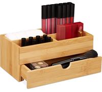 Tianyi-Relaxdays 10026124 Organiseur Cosmétiques En Bambou, Multifonctions, 4 Compartiments Et 1 Tiroir, Boîte À Bijoux, Bureau, Naturel