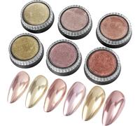 Tianyi-Rose Gold Chrome Nail Powder - 6 Boîtes De Metal Mirror Nail Effect Chrome Nail Powder, Poudre De Champagne Laser Rose Polychrome Gold Nail Powder