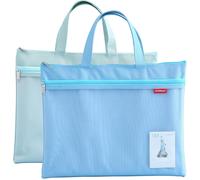 Tianyi-Sac À Documents A4 Avec Fermeture Éclair En Nylon Et Maille - Double Fermeture Éclair - Petites Étiquettes - Étudiant - Bureau - Fournitures De Voyage, Bleu Et Vert.