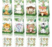 Tianyi-Sacs En Papier, Chaque Paquet Contient 12 Sacs Cadeaux Et 18 Autocollants, Sacs Cadeaux D'anniversaire D'enfants, Sacs En Papier Avec Motifs Automobiles Pour Emballage Cadeau (Animal)