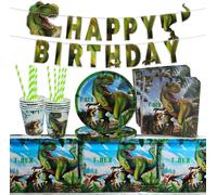 TIANYI-Set de Décorations de Fête Dinosaure, 52 pièces pour l'anniversaire d'enfants, Matériel de Fête Jurassic World, Gobelets en Papier, Assiettes, Pailles, Nappes, Bannière, Serviettes en Papier