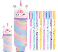 Tianyi-Set De Stylos Gel Et Trousse À Crayons Unicorn Kawaii,Trousse À Crayons 2 En 1, Stylos À Bille,Crayons Cartoon Legami,Trousse À Fermeture Éclair Pour Filles Et Garçons, Fournitures Scolaires