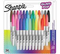 Tianyi-Sharpie Glam Pop Marqueurs Permanents Pointe Fine Pour Des Détails Audacieux Couleurs Assorties 34 Feutres Marqueurs
