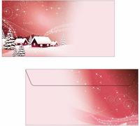 Tianyi-Sigel Du033 Enveloppes Motif Village De Noël Rouge, Format Dl (11 X 22 Cm), 50 Pièces