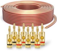TIANYI-SP060-020 Câble d'enceinte 2x2,5mm² (99,9% OFC cuivre massif 0,20 mm) Câble de haut-parleur Hifi, 20m, transparent, Set comprenant 8 fiches bananes