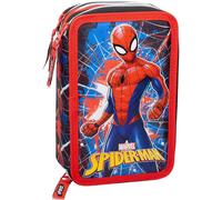 Tianyi-- Spiderman - Trousse Scolaire 3 Fermetures Éclair Originale Spiderman - Avec 44 Pièces - Produit Officiel Marvel (Rouge/Noir)