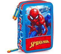 Tianyi-- Spiderman - Trousse Scolaire 3 Fermetures Éclair Originale Spiderman - Avec 44 Pièces - Produit Officiel Marvel (Rouge/Azur)