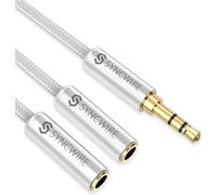 TIANYI-Splitter Audio Jack Double Jack 3.5mm Mâle vers 2 Femelle - Splitter Audio Jack pour Casques Audio, Enceintes, Smartphones, Tablettes, Lecteurs MP3 et Plus - 23cm d'argent