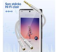TIANYI-Splitter Audio Jack Double Jack 3.5mm Mâle vers 2 Femelle - Splitter Audio Jack pour Casques Audio, Enceintes, Smartphones, Tablettes, Lecteurs MP3 et Plus - 23cm d'argent